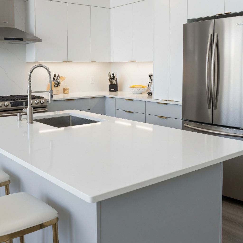 Pure White Quartz countertop - Sleek Contemporary Countertop Design in Ashburn, VA