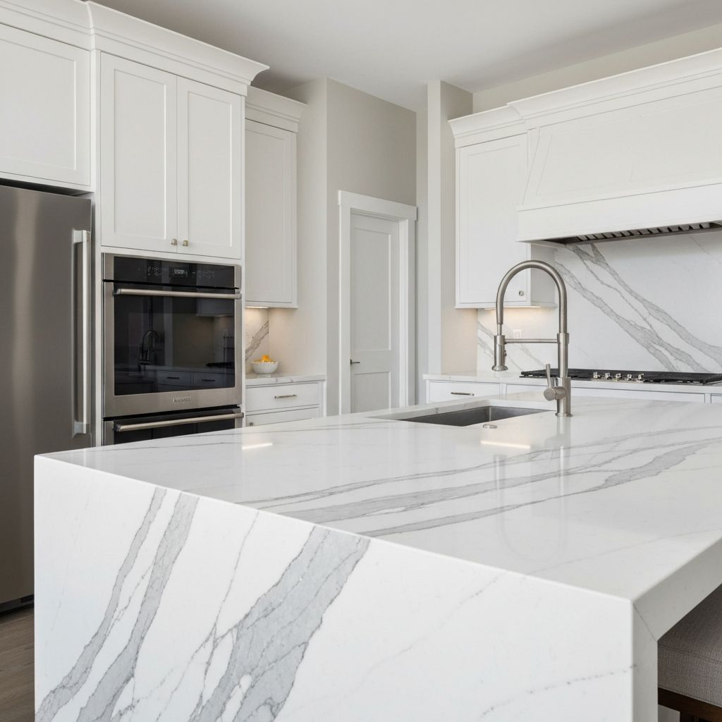 Statuario Marble countertop - Sophisticated Marble Countertop Kitchen in Sterling, VA
